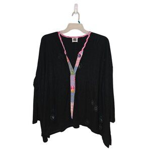 JGs Mad Lab Womens Black Wearable Art Blouse With Colorful Trim/Embroidery